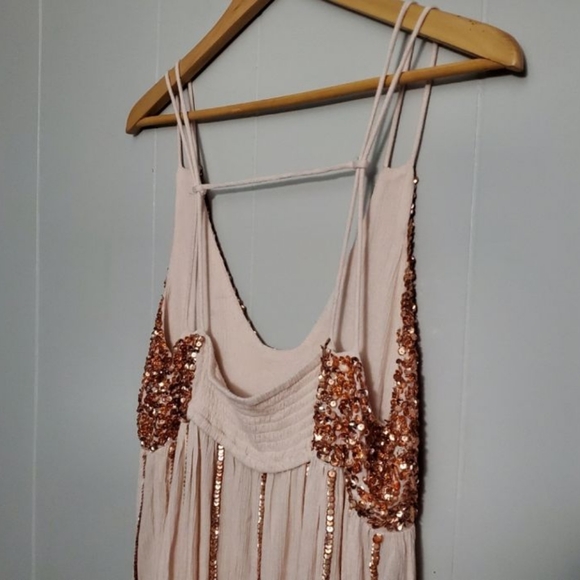 Free People Glitter Girl Sequin Rose Gold Embellished Mini Dress Medium - Picture 13 of 16